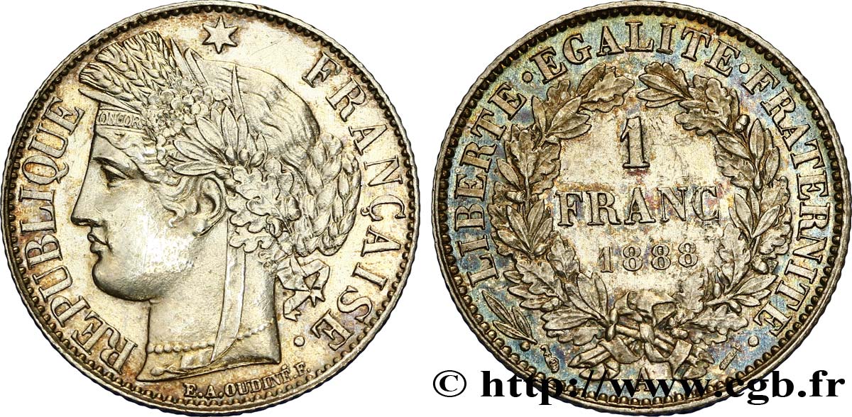 1 franc Cérès, Troisième République 1888 Paris F.216/10 SUP58 