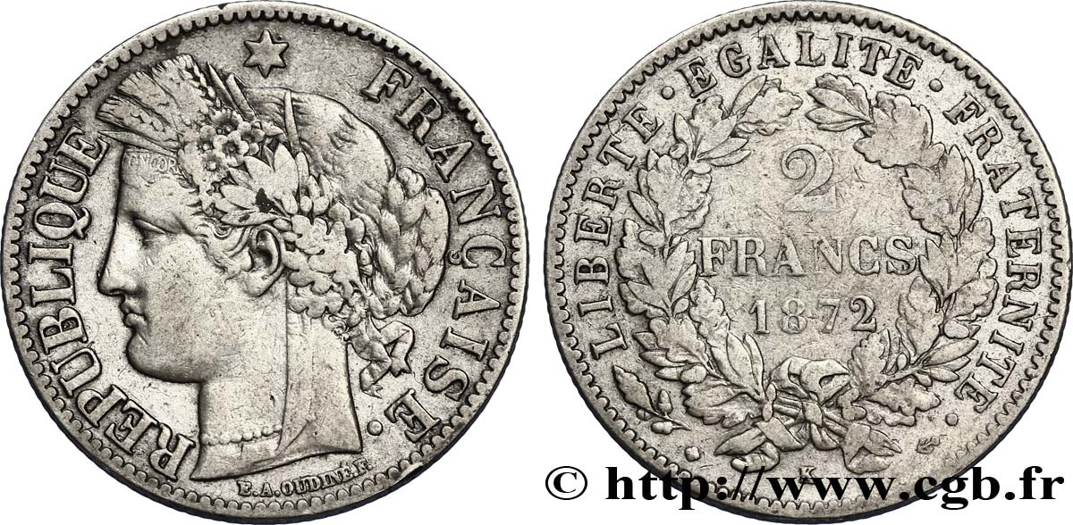 2 francs Cérès, avec légende 1872 Bordeaux F.265/9 TB35 