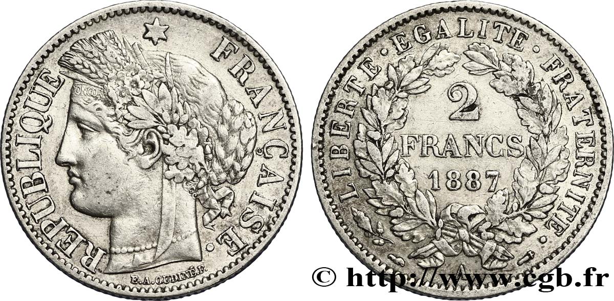 2 francs Cérès, avec légende 1887 Paris F.265/13 MBC50 