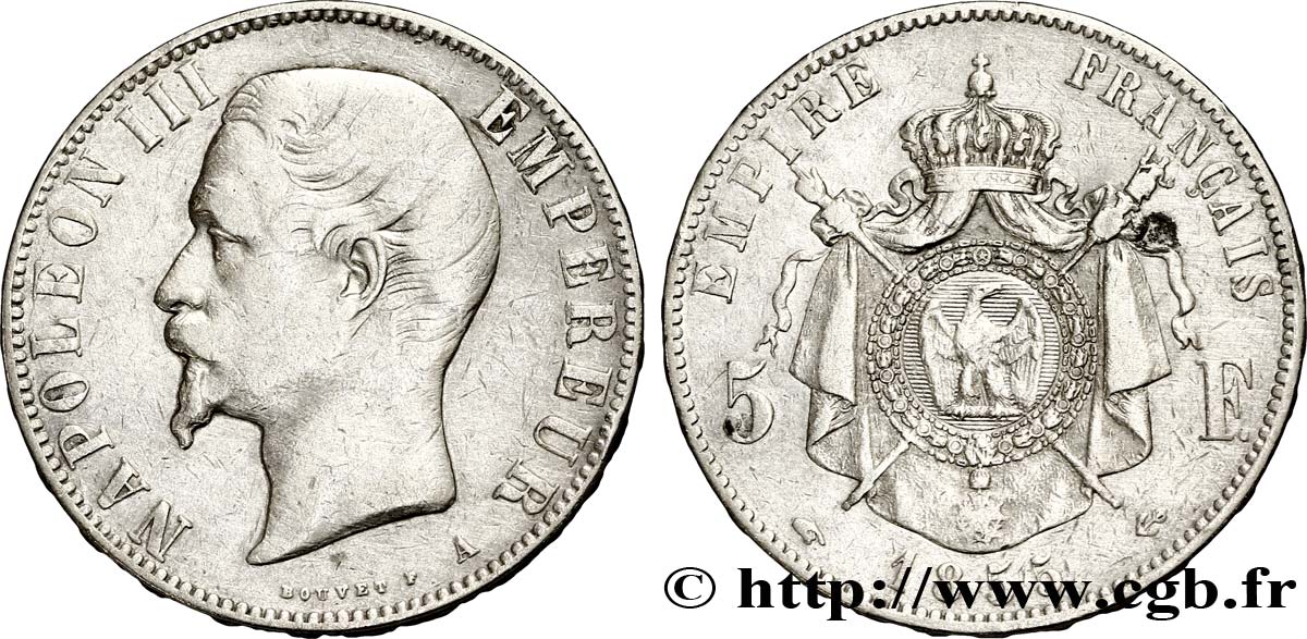 5 francs Napoléon III, tête nue 1855 Paris F.330/3 TB30 