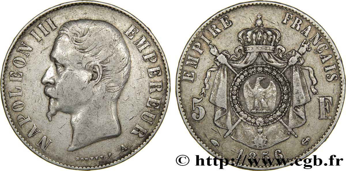 5 francs Napoléon III, tête nue 1856 Paris F.330/6 TB35 