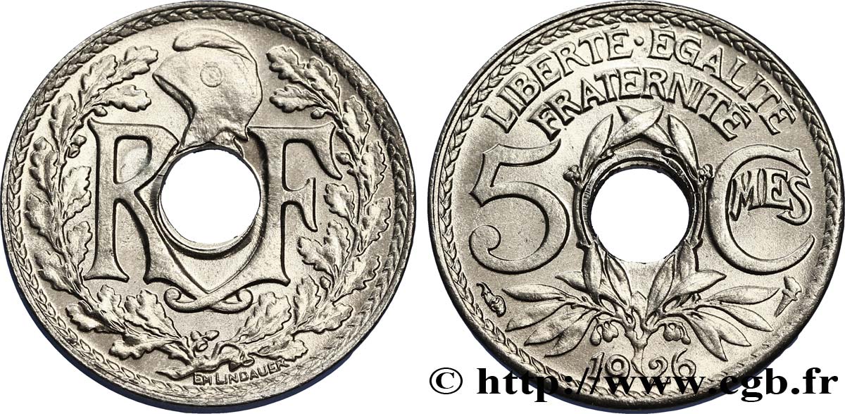 5 centimes Lindauer, petit module 1926  F.122/11 VZ62 