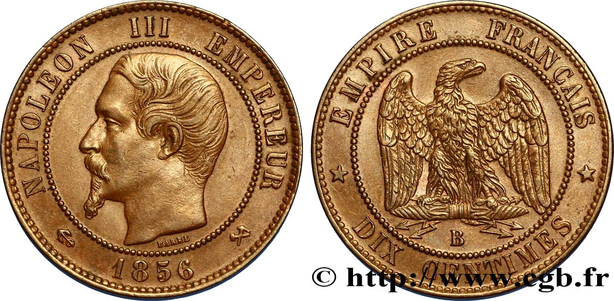 Dix centimes Napoléon III, tête nue 1856 Rouen F.133/35 BB52 