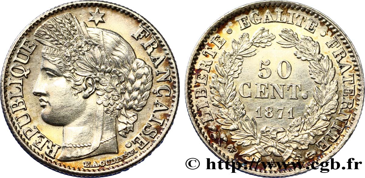 50 centimes Cérès, Troisième République 1871 Paris F.189/1 AU58 
