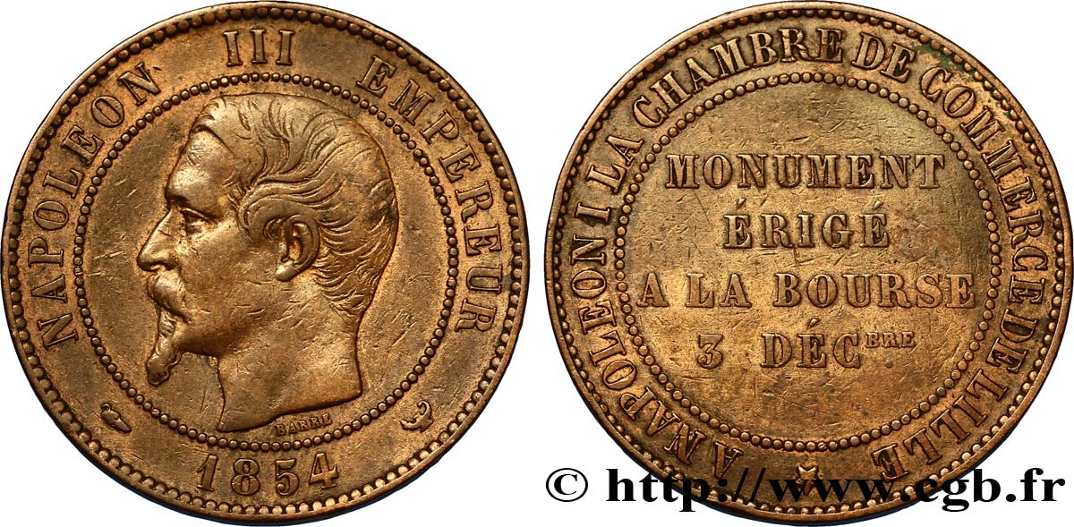 Module de dix centimes, Monument érigé à la Bourse de Lille le 3 décembre 1854 1854 Lille VG.3403  TTB48 