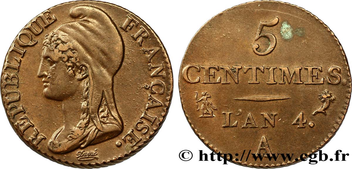 5 centimes Dupré, petit module 1796 Paris F.113/1 TTB48 