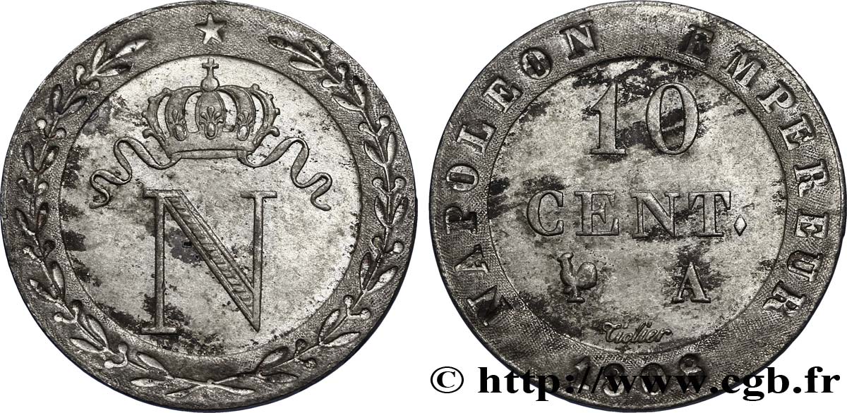 10 cent. à l N couronnée 1808 Paris F.130/2 AU50 