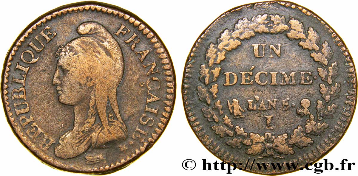 Un décime Dupré, grand module 1797 Limoges F.129/15 TB25 