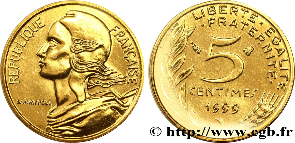 5 centimes Marianne, BU (Brillant Universel) 1999 Pessac F.125/43 FDC68 