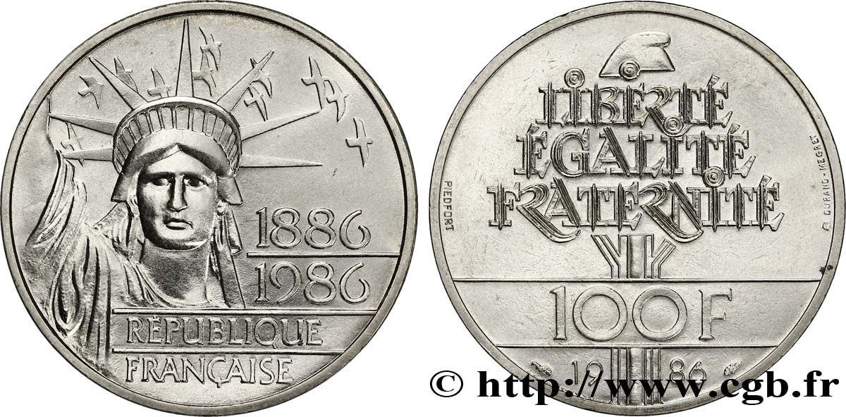 Piéfort Brillant Universel de 100 francs Liberté (Statue de la) 1986 Pessac F.454/2P SC63 