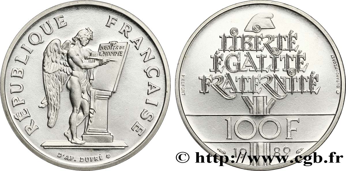 Piéfort Brillant Universel de 100 francs Droits de l Homme 1989 Pessac F.457/2P MS65 
