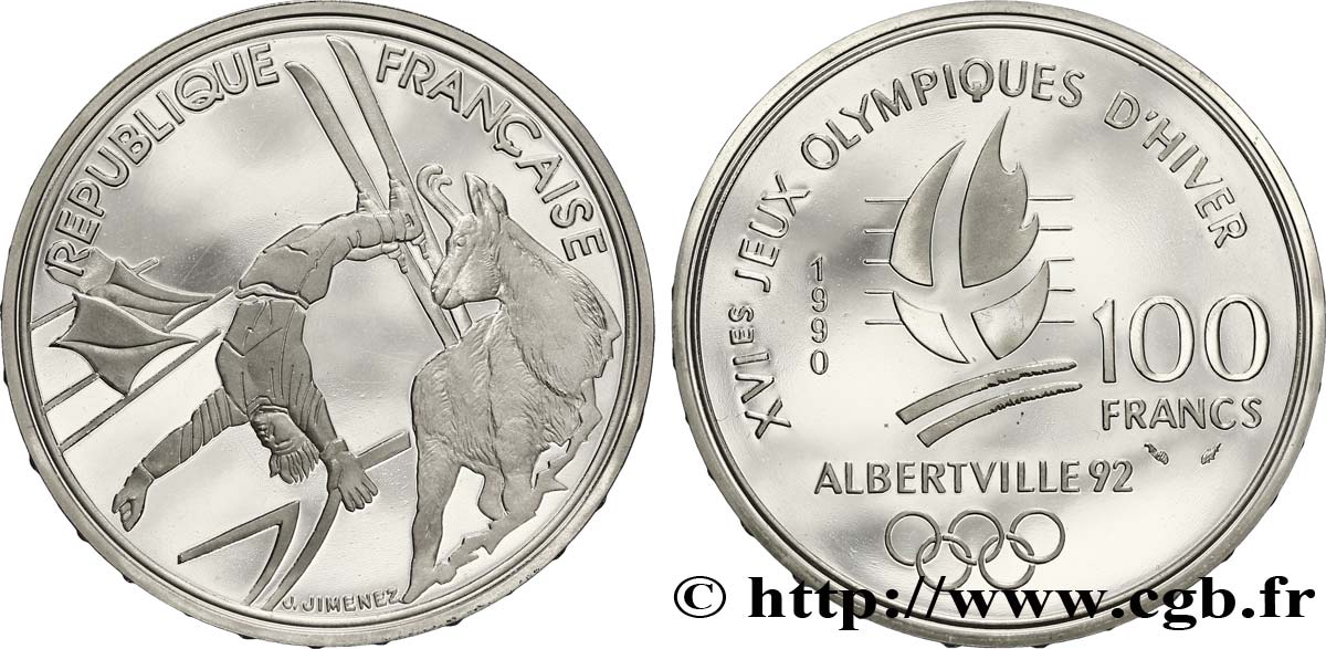 Belle Épreuve 100 francs - Ski acrobatique / Chamois 1990 Paris F./ FDC65 