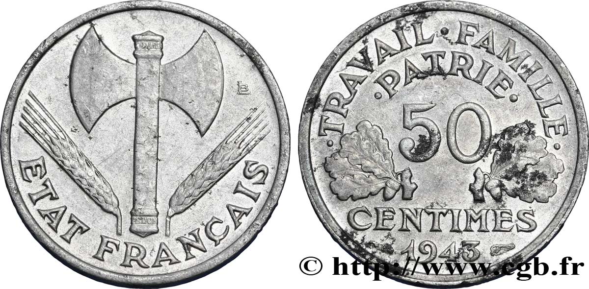 50 centimes Francisque, lourde 1943  F.195/4 AU50 