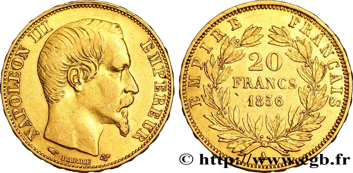 20 francs or Napoléon III, tête nue 1856 Paris F.531/9 BB48 