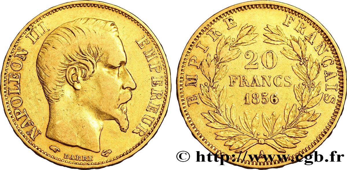 20 francs or Napoléon III, tête nue 1856 Paris F.531/9 TTB40 