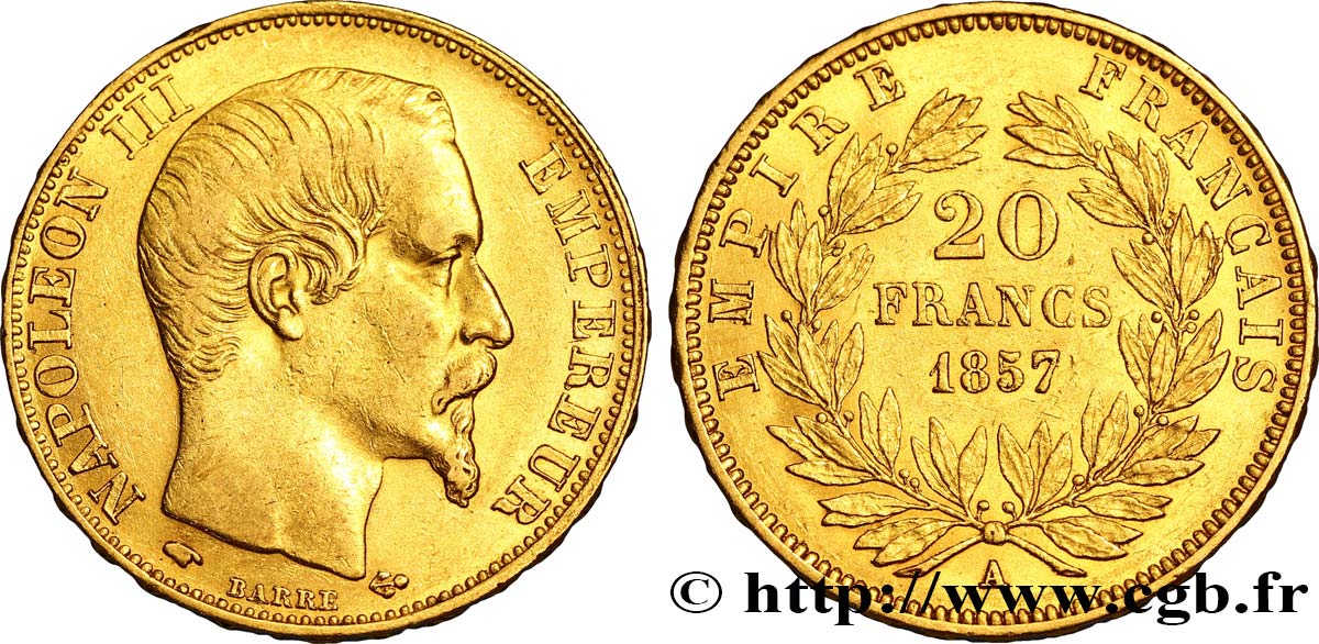 20 francs or Napoléon III, tête nue 1857 Paris F.531/12 XF48 
