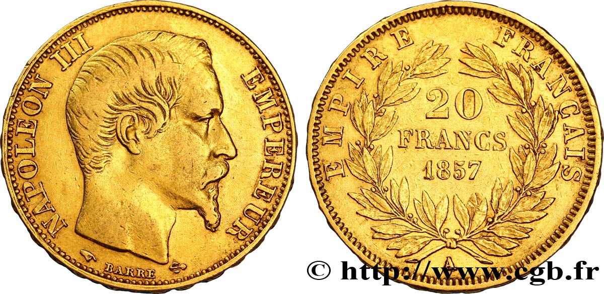 20 francs or Napoléon III, tête nue 1857 Paris F.531/12 BB40 