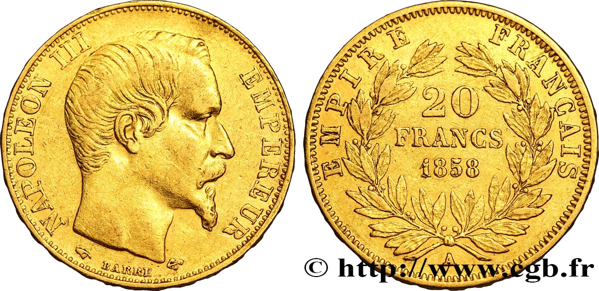 20 francs or Napoléon III, tête nue 1858 Paris F.531/13 BB45 