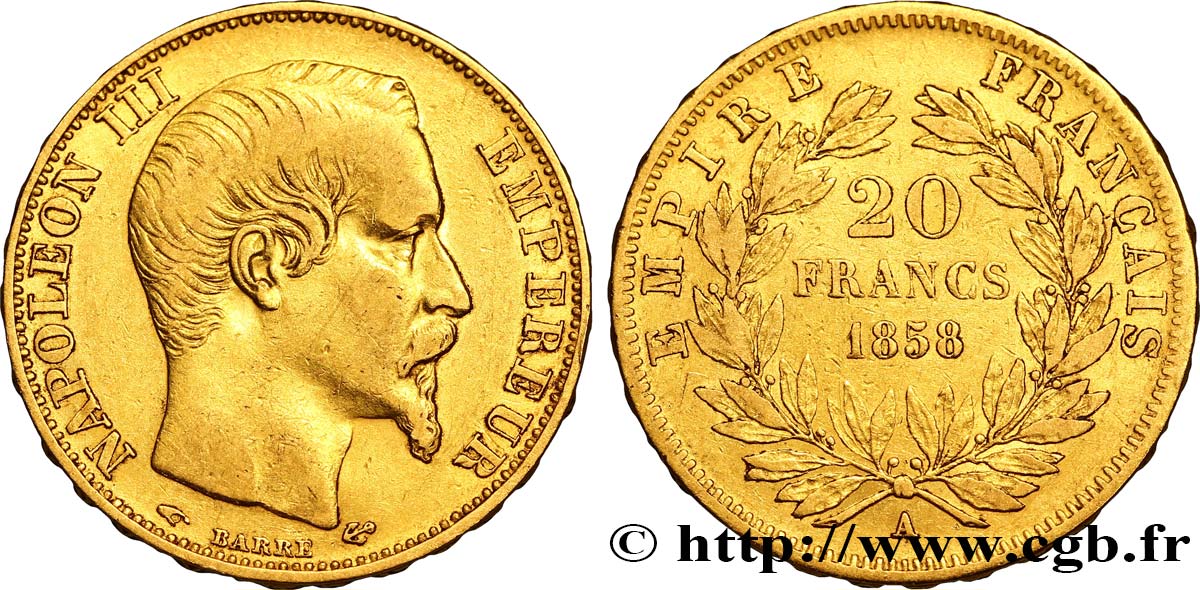 20 francs or Napoléon III, tête nue 1858 Paris F.531/13 SS42 