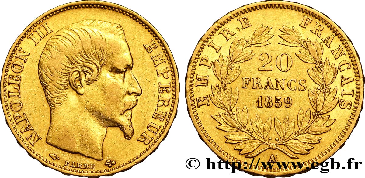 20 francs or Napoléon III, tête nue 1859 Paris F.531/15 MBC45 