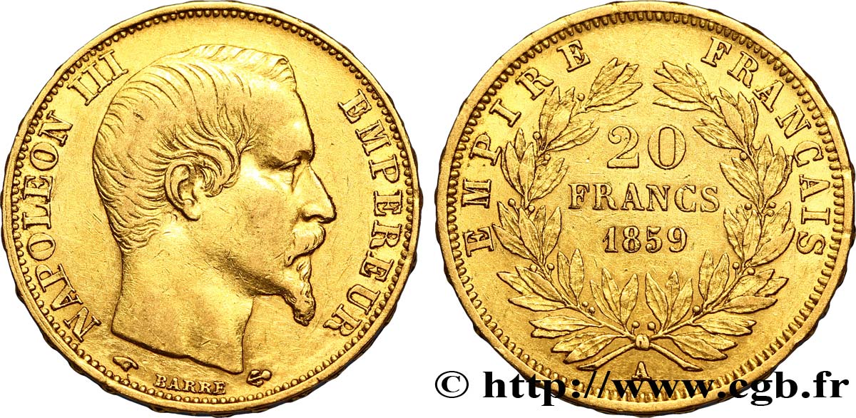 20 francs or Napoléon III, tête nue 1859 Paris F.531/15 MBC42 