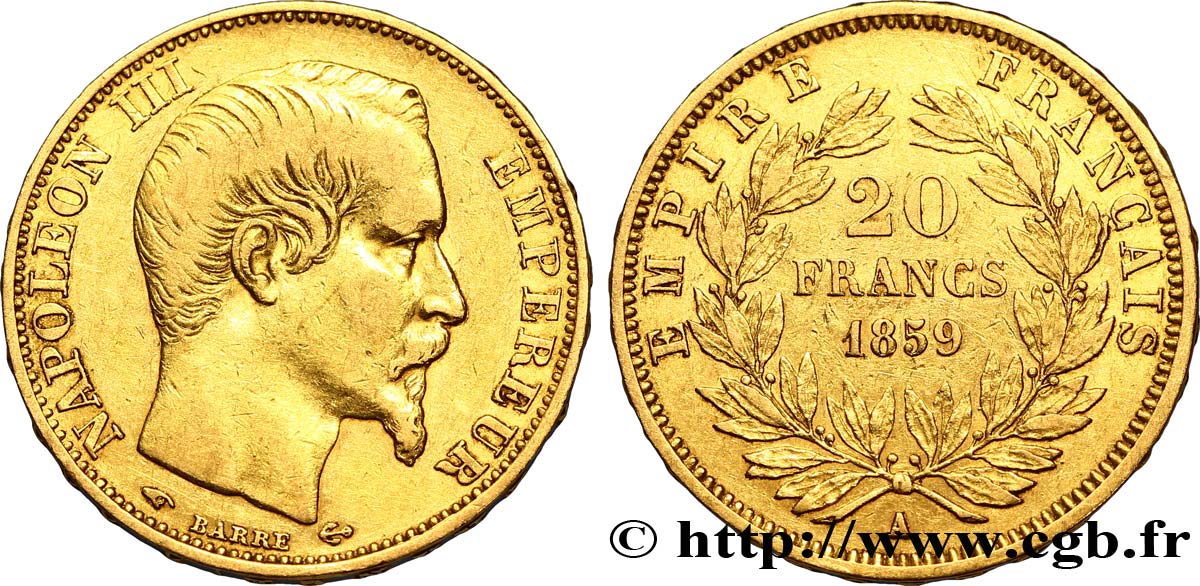 20 francs or Napoléon III, tête nue 1859 Paris F.531/15 TTB40 