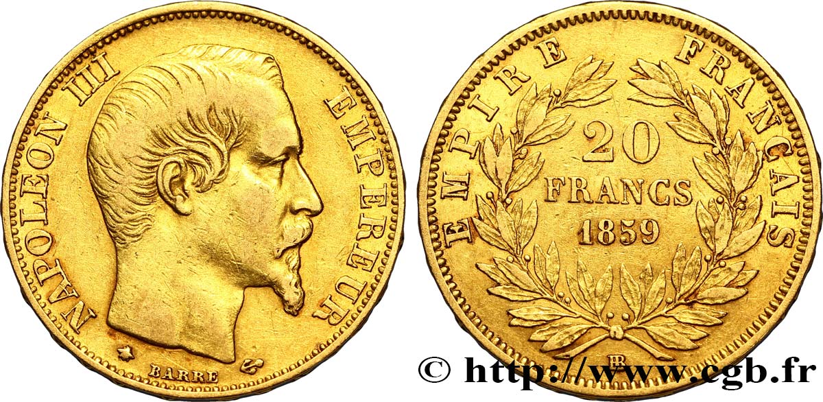 20 francs or Napoléon III, tête nue 1859 Strasbourg F.531/16 TTB45 