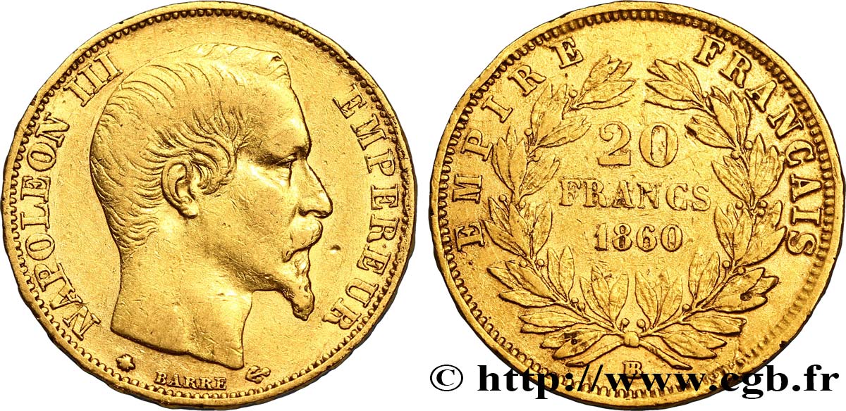 20 francs or Napoléon III, tête nue 1860 Strasbourg F.531/20 SS40 
