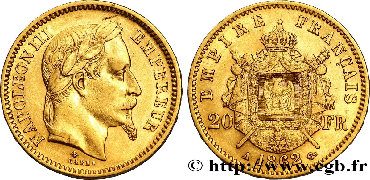 20 francs or Napoléon III, tête laurée 1862 Paris F.532/3 BB48 