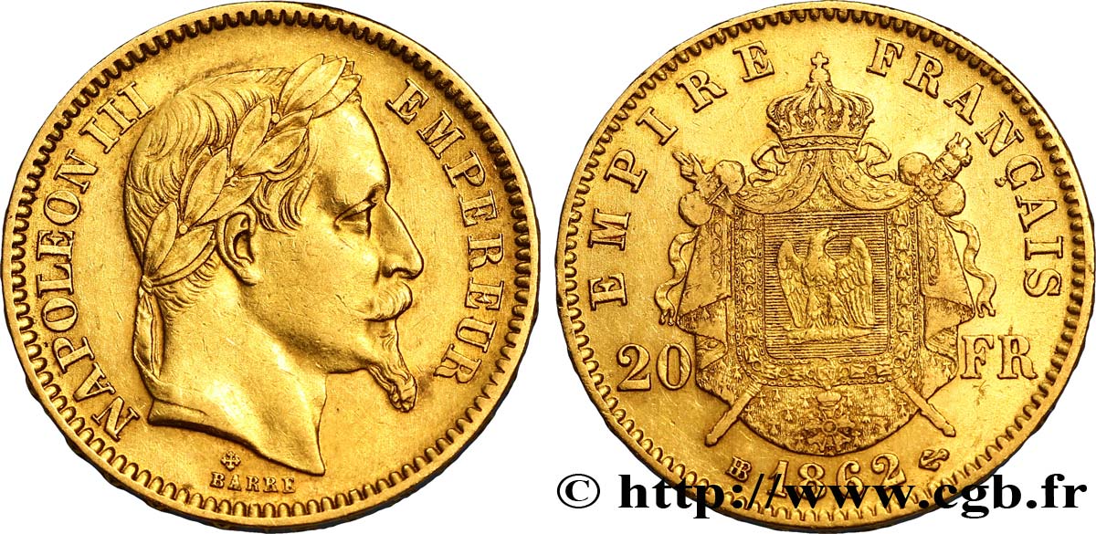 20 francs or Napoléon III, tête laurée 1862 Strasbourg F.532/5 XF48 