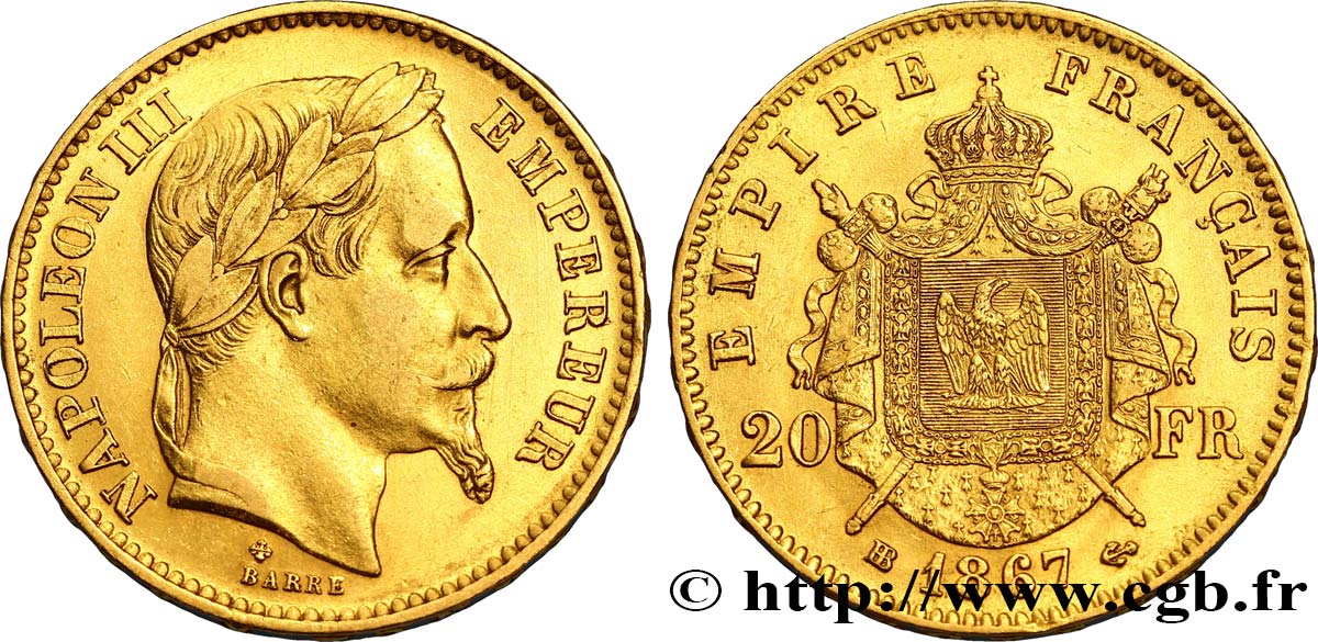 20 francs or Napoléon III, tête laurée 1867 Strasbourg F.532/16 BB48 