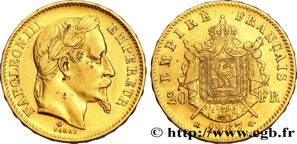 20 francs or Napoléon III, tête laurée 1867 Strasbourg F.532/16 TTB45 
