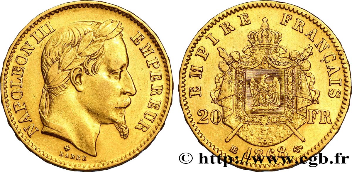 20 francs or Napoléon III, tête laurée 1868 Strasbourg F.532/19 XF48 