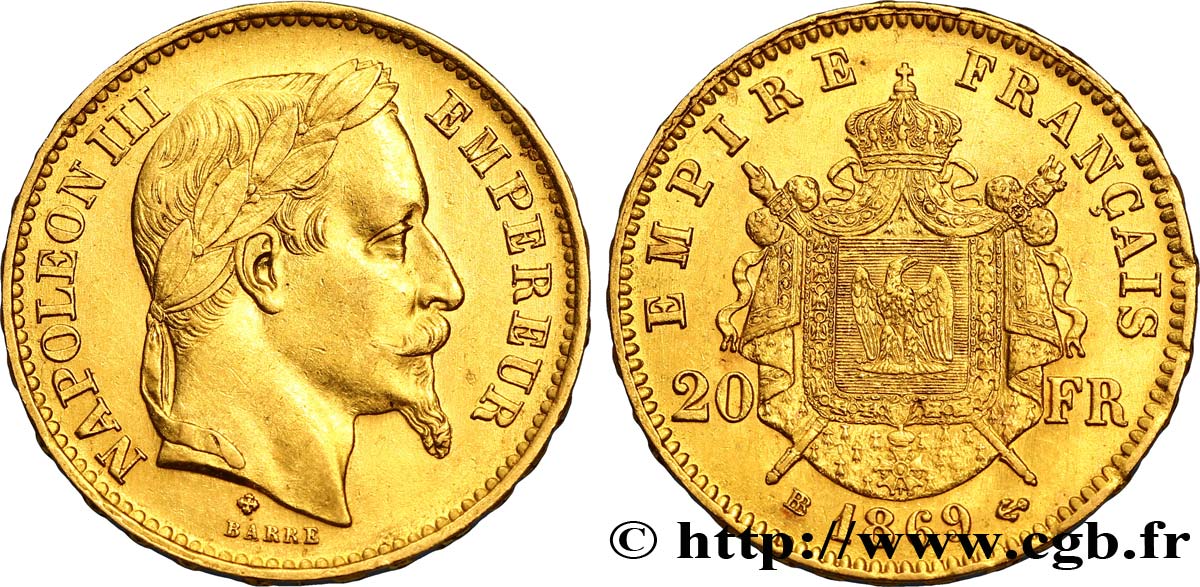 20 francs or Napoléon III, tête laurée 1869 Strasbourg F.532/21 MBC50 