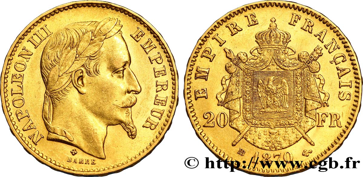 20 francs or Napoléon III, tête laurée 1870 Strasbourg F.532/24 XF48 