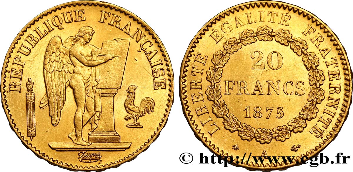 20 francs or Génie, Troisième République 1875 Paris F.533/3 EBC58 
