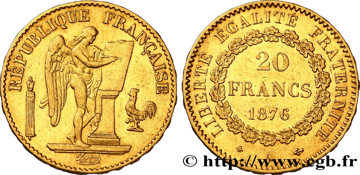 20 francs or Génie, Troisième République 1876 Paris F.533/4 TTB48 