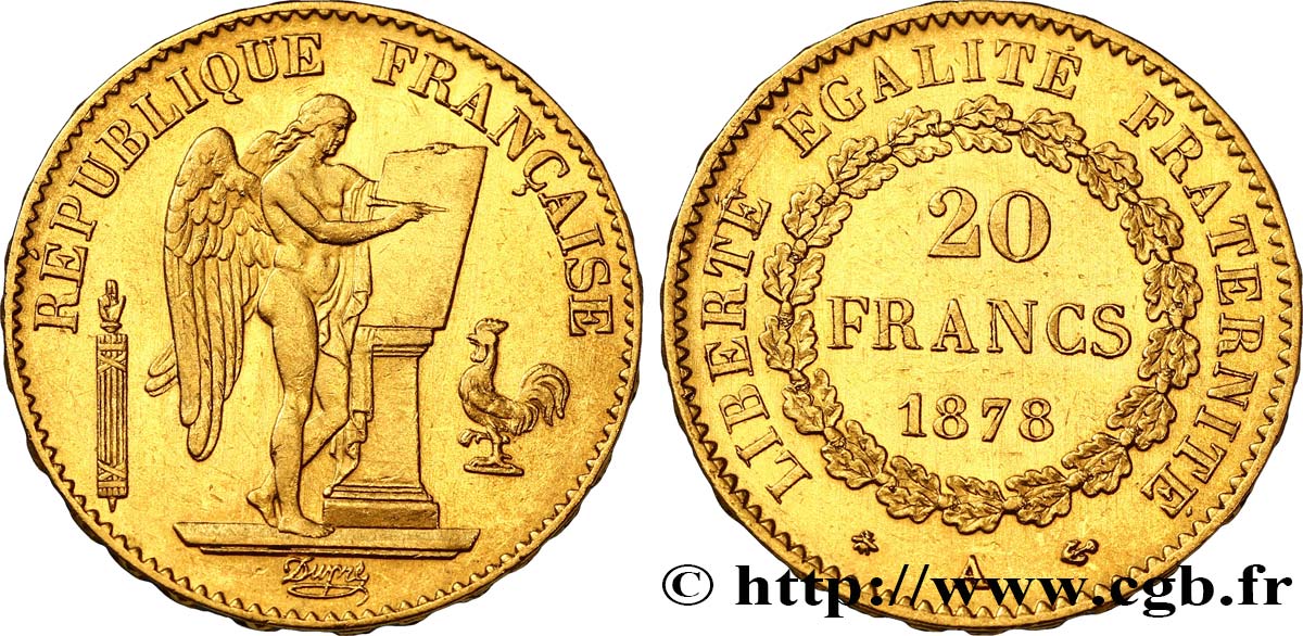 20 francs or Génie, Troisième République 1878 Paris F.533/6 MBC50 