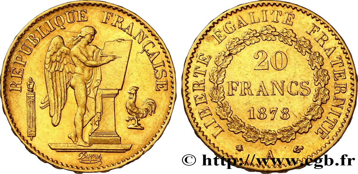 20 francs or Génie, Troisième République 1878 Paris F.533/6 MBC50 