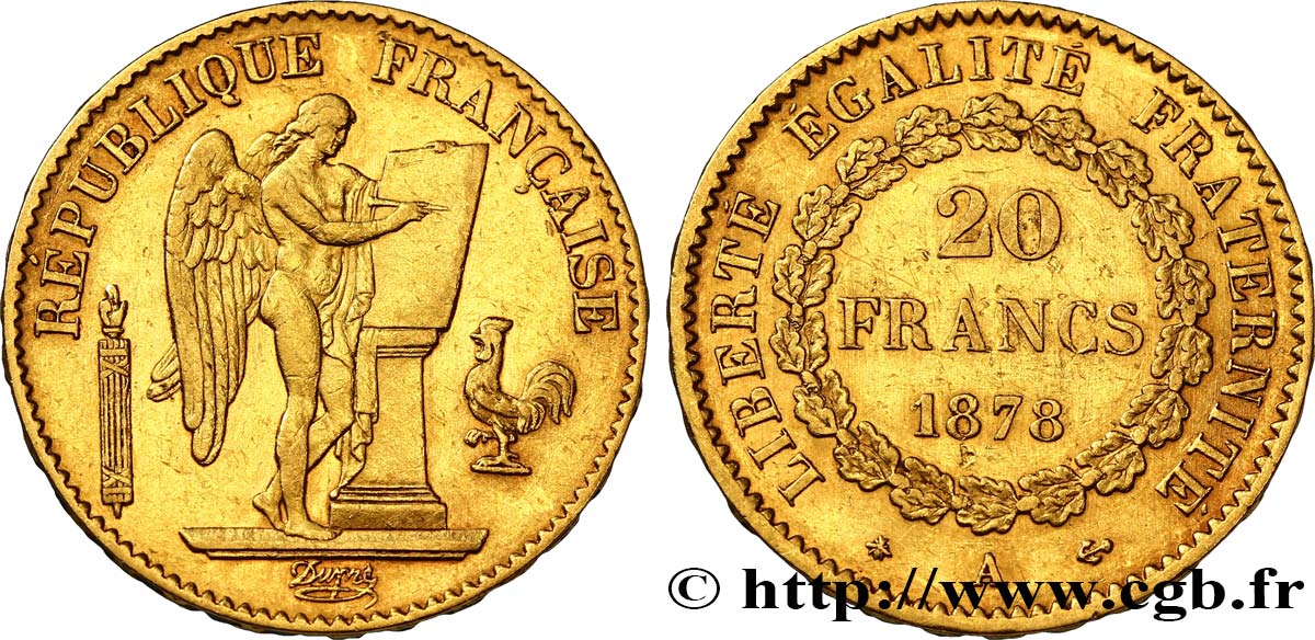 20 francs or Génie, Troisième République 1878 Paris F.533/6 MBC48 