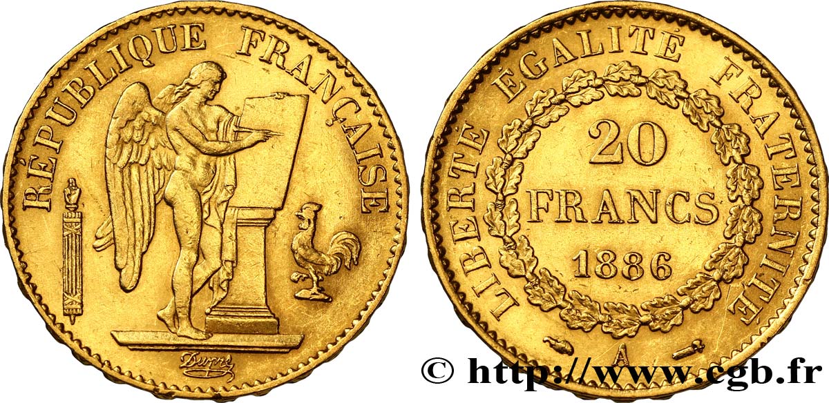 20 francs or Génie, Troisième République 1886 Paris F.533/9 TTB52 