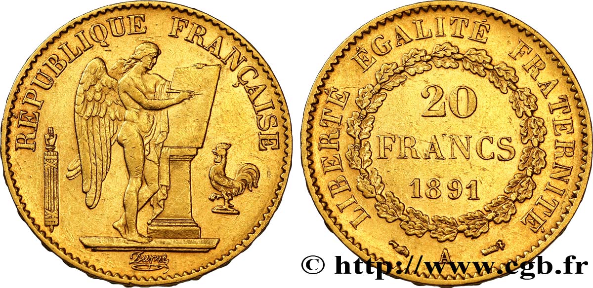 20 francs or Génie, Troisième République 1891 Paris F.533/15 TTB50 