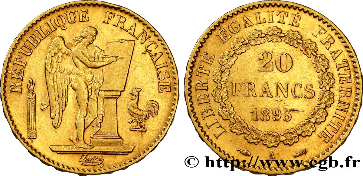 20 francs or Génie, Troisième République 1895 Paris F.533/19 MBC48 