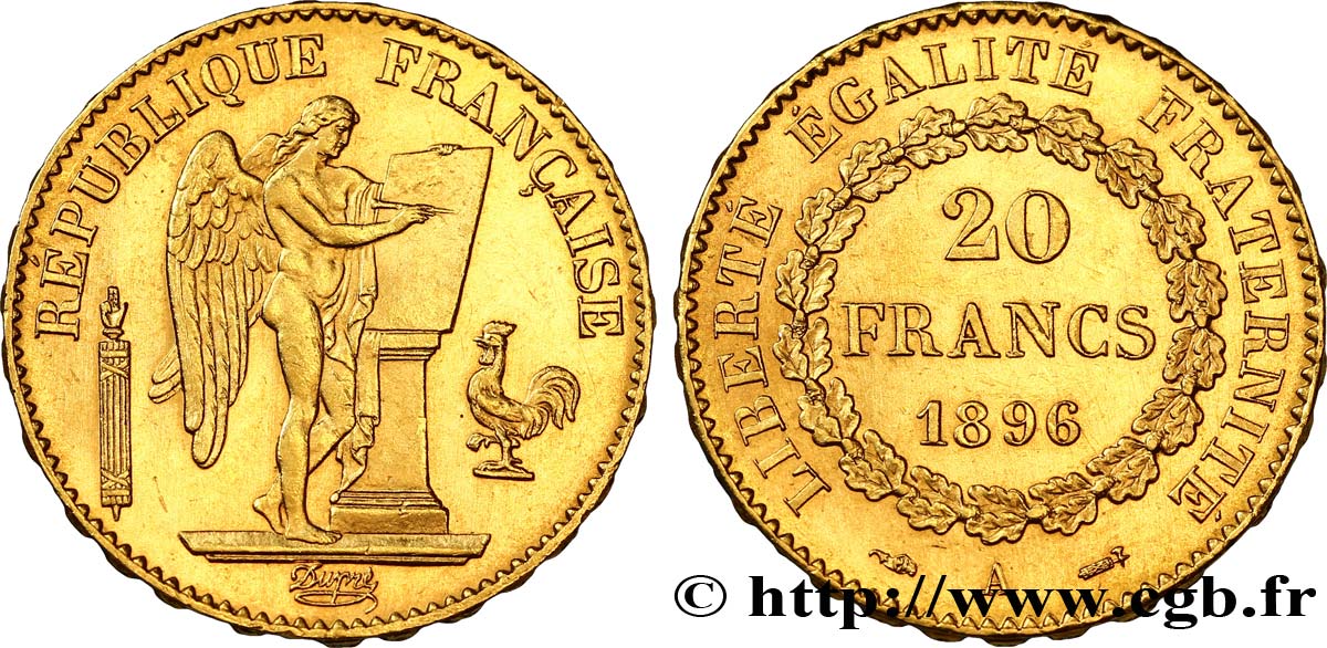 20 francs or Génie, Troisième République 1896 Paris F.533/20 MS60 
