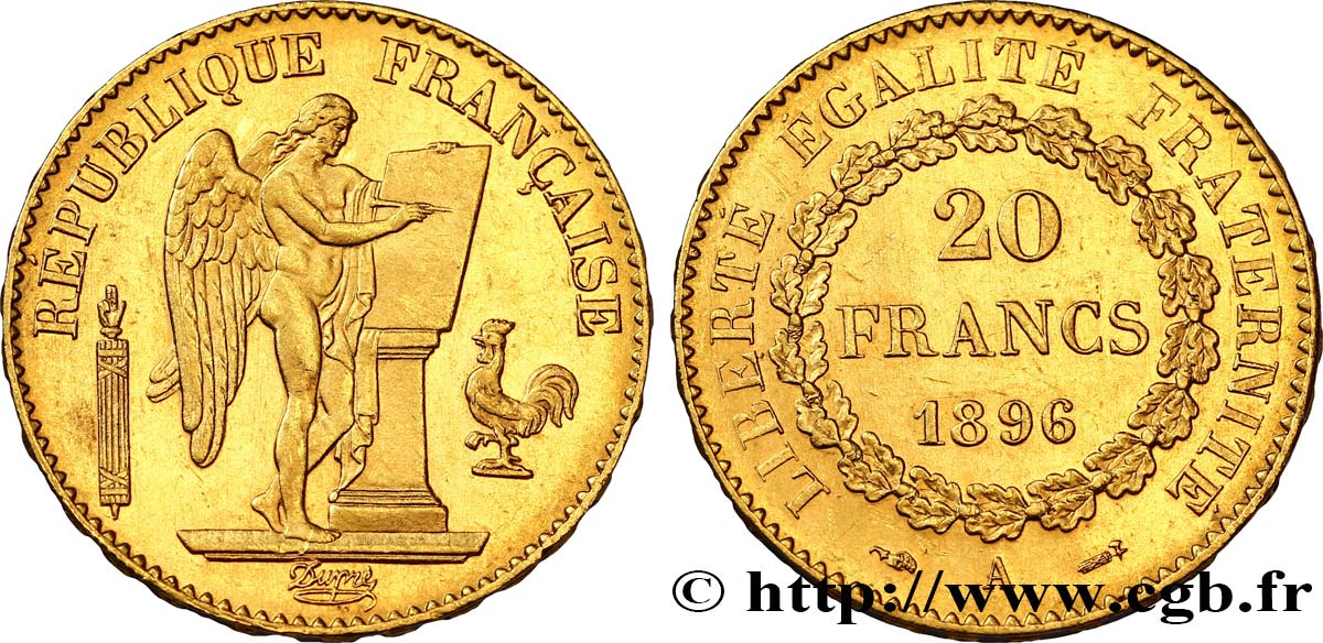 20 francs or Génie, Troisième République 1896 Paris F.533/20 SUP58 