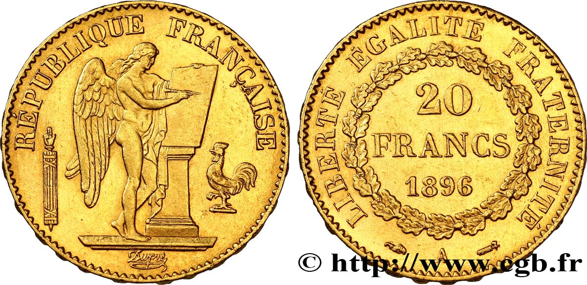 20 francs or Génie, Troisième République 1896 Paris F.533/20 VZ55 