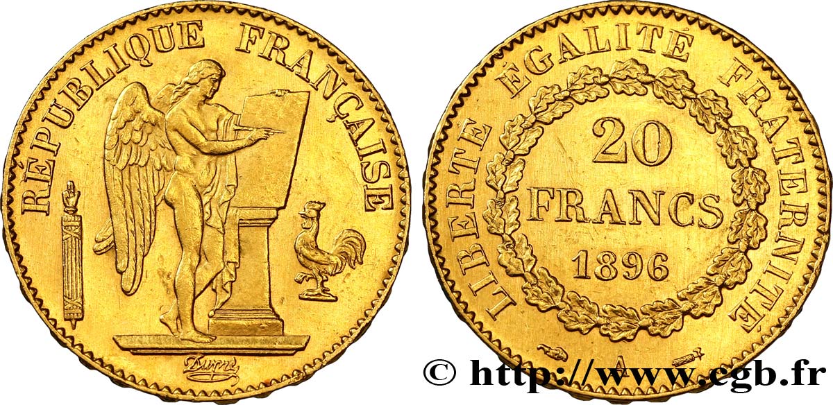 20 francs or Génie, Troisième République 1896 Paris F.533/20 TTB48 