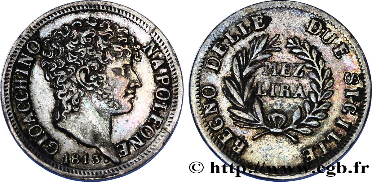 Mezza lira 1813 Naples M.510  AU50 
