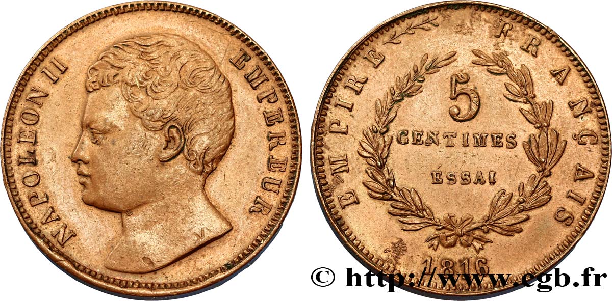 Essai de 5 centimes en bronze 1816  VG.2413  SS48 
