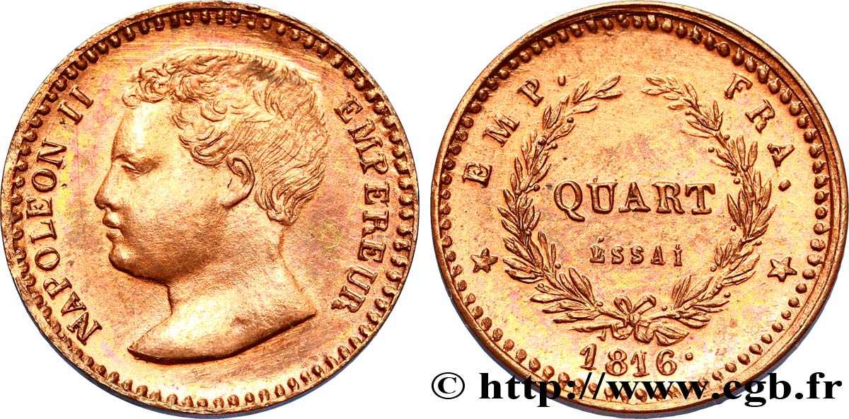 Essai de quart (de franc) en bronze 1816   VG.2411  SUP60 